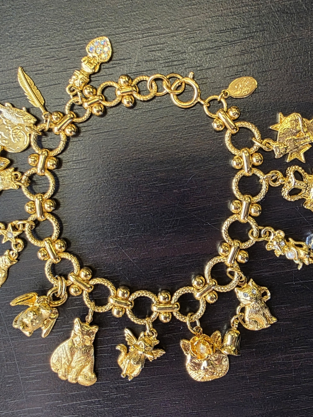 Vintage Kirks Folly Gold-Tone Whimsical Cat Lady Charm Bracelet - Picture 2 of 13